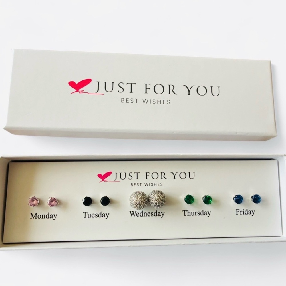 925 Sterling 5 Pairs Weekly Stud Earrings Set with Gift Box
